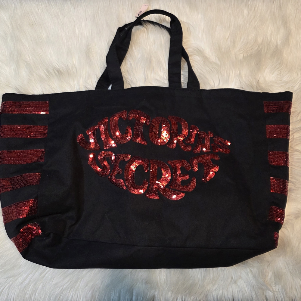 Victoria's Secret NEW Black Tote with Red Sequins